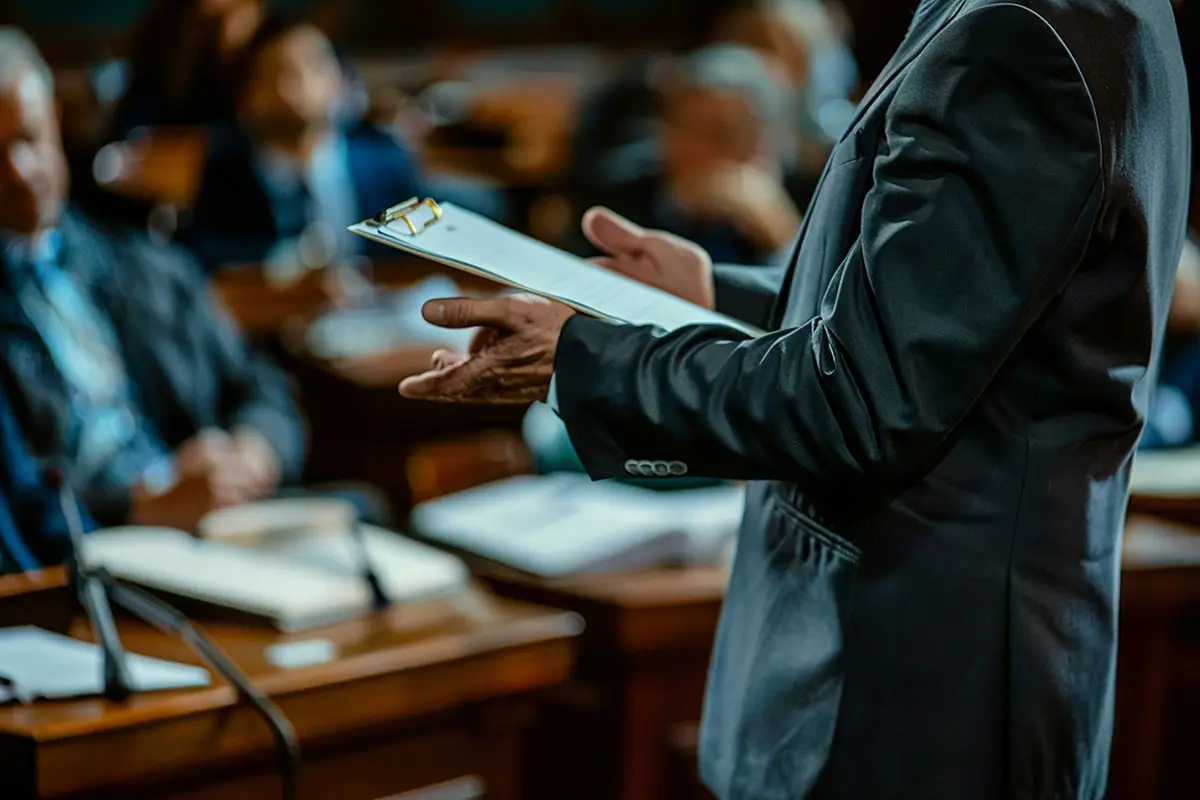 A laywer explains details in a court hearing.